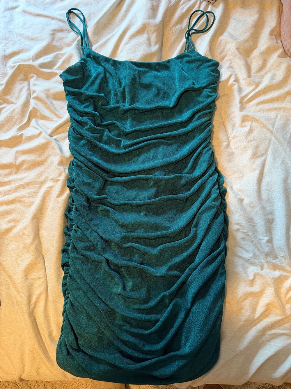 Lucy in the Sky emerald green Ruched Spaghetti-Strap Mini Dress